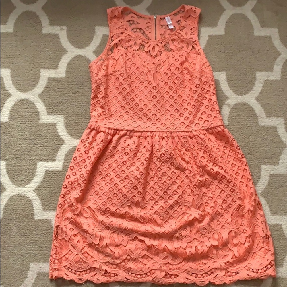 Short Peach Colored Lace Dress